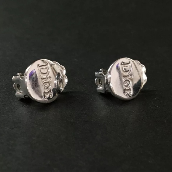 AUTH Christian Dior CD Silver Logo Earrings - Picture 1 of 7